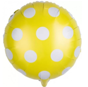 Round Polka Dots weiss - gelb - Folienballon 45 cm ungefüllt