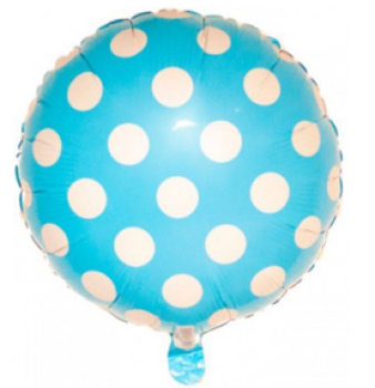 Round Polka Dots weiss - hellblau - Folienballon 45 cm ungefüllt