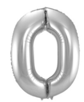 Folienballon 86 cm ungefüllt  - Zahl 0 - silber