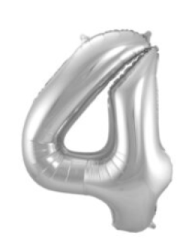 Folienballon 86 cm ungefüllt  - Zahl 4 - silber