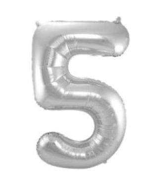 Folienballon 86 cm ungefüllt  - Zahl 5 - silber