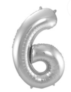 Folienballon 86 cm ungefüllt  - Zahl 6 - silber