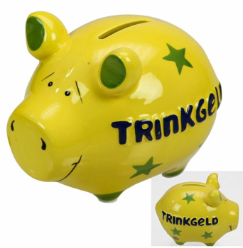 Spardose Schwein gelb - Trinkgeld 11.5 x 13.5 x 16.5 cm