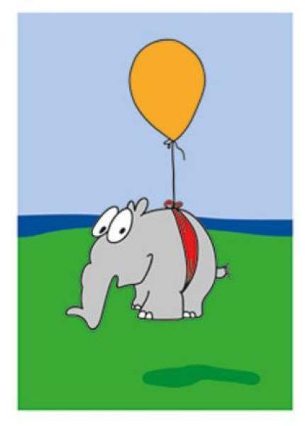 Karte A6 - Ottifant fliegt mit Luftballon