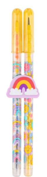 2 in1 Steckstift Regenbogen mit Radierer - Bleistift und Wachsmaler - gelb