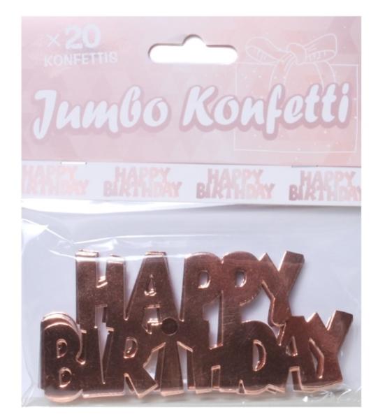 Jumbo Konfetti Pappe - 20 Stück ​7,5 cm x 10 cm - Happy Birthday roségold