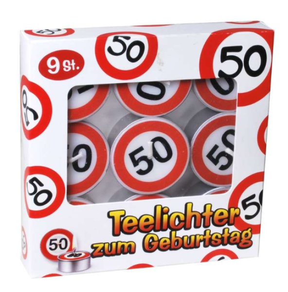 Teelichter 3.7 cm 9 Stück - Verkehrstafel - Zahl 50