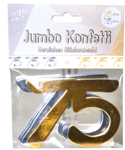 Jumbo Konfetti Pappe 20 Stück 7,5 x 10 cm - silber/gold Zahl 75