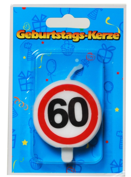 Tortenkerzen 5 cm - Verkehrstafel Zahl 60