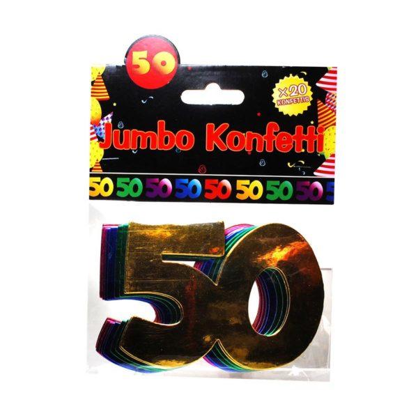 Jumbo Konfetti Pappe - 20 Stück ​7,5 cm x 10 cm  - bunt Zahl 50