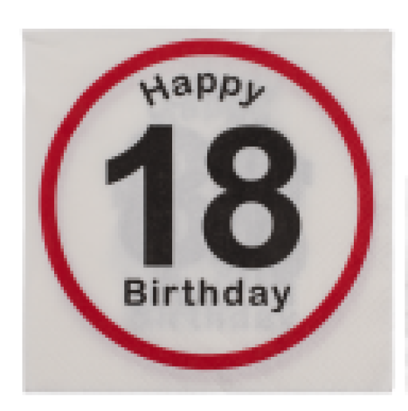Servietten 20 Stück - Verkehrsschild - Happy Birthday Zahl 18