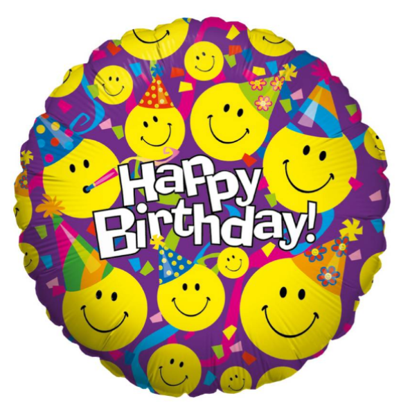 Happy Birthday Smiley - Folienballon 45 cm ungefüllt
