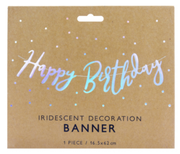 Girlande Banner 16.5 x 62 cm - Happy Birthday irisierend