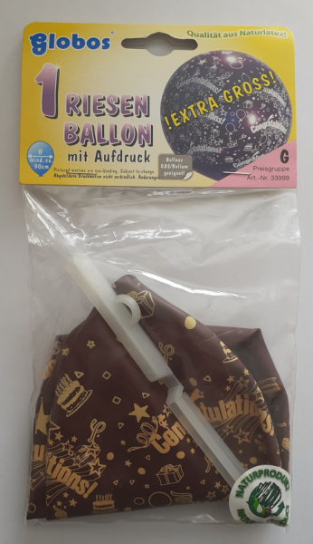 Riesen Ballon 90 cm -  Congratulations - braun - 1 Beutel - 1 Stück