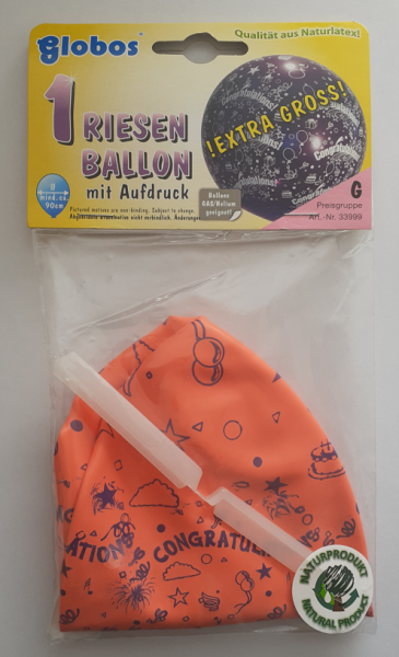 Riesen Ballon 90 cm -  Congratulations - orange - 1 Beutel - 1 Stück
