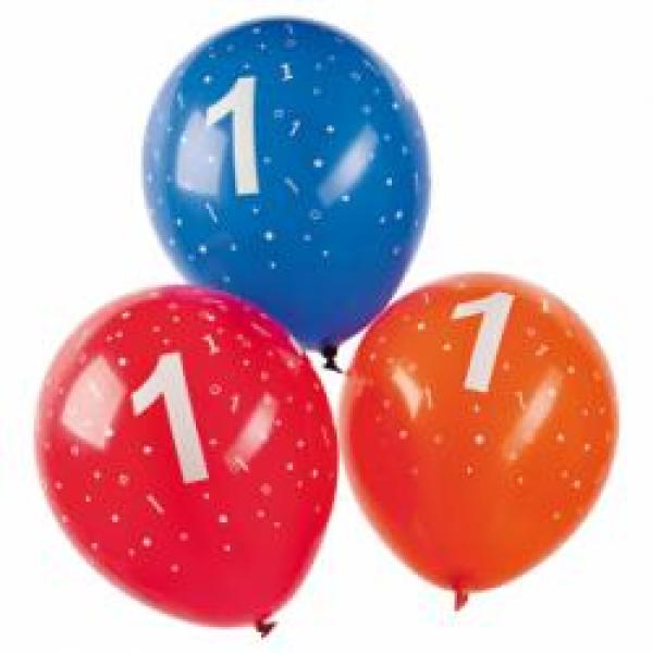 Zahl 1 - bunt - Ballon 30 cm - 1 Beutel - 5 Stück