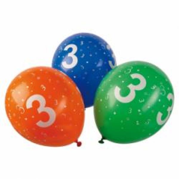 Zahl 3 - bunt - Ballon 30 cm - 1 Beutel - 5 Stück
