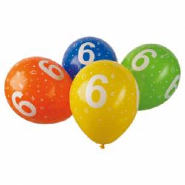 Zahl 6 - bunt - Ballon 30 cm - 1 Beutel - 5 Stück