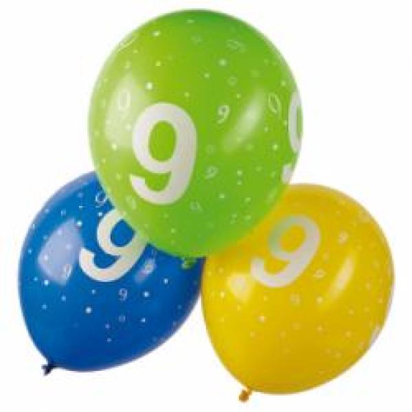 Zahl 9 - bunt - Ballon 30 cm - 1 Beutel - 5 Stück
