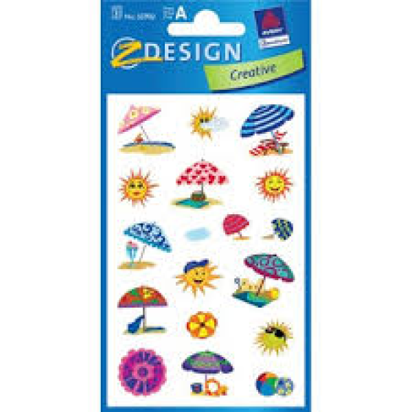 Creative - Papier Sticker, Motiv Sonnenschirm + Sonne, 3 Bogen