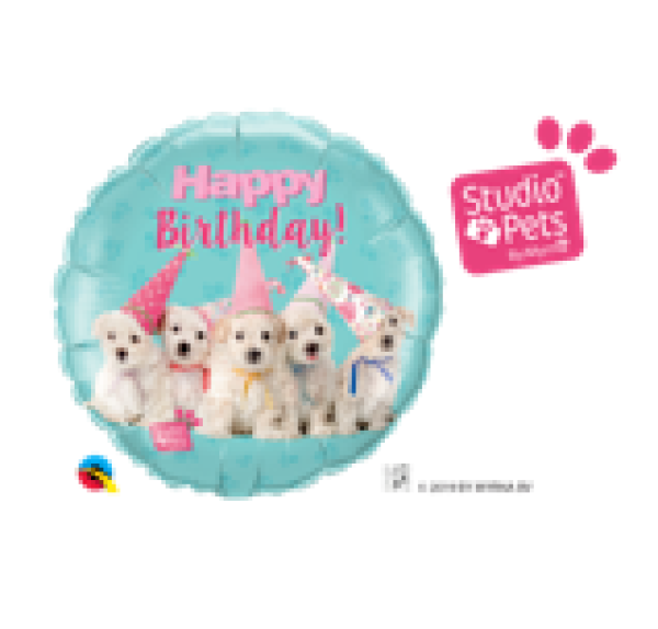 Happy Birthday - Studio Pets - Puppies - Folienballon 45 cm ungefüllt