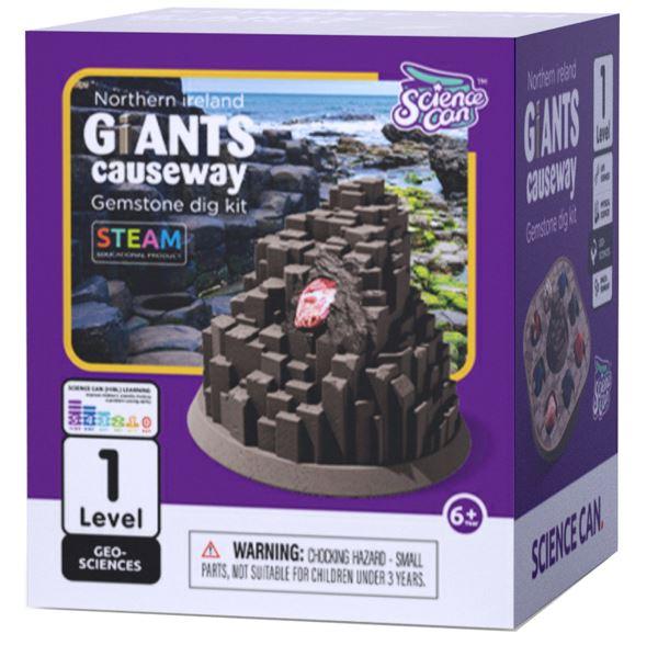 Ausgrabungsset Steine Giants Causeway, Edelsteine ausgraben, 8 Steine, Werkzeug