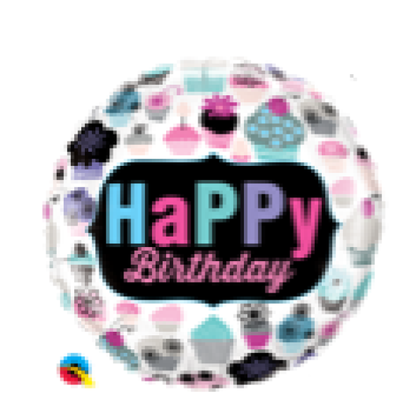 Happy Birthday Cupcakes Emblem - Folienballon 45 cm ungefüllt