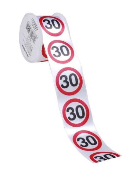 Satin Geschenkband 4 cm x 3 Meter - Verkehrstafel - Zahl 30