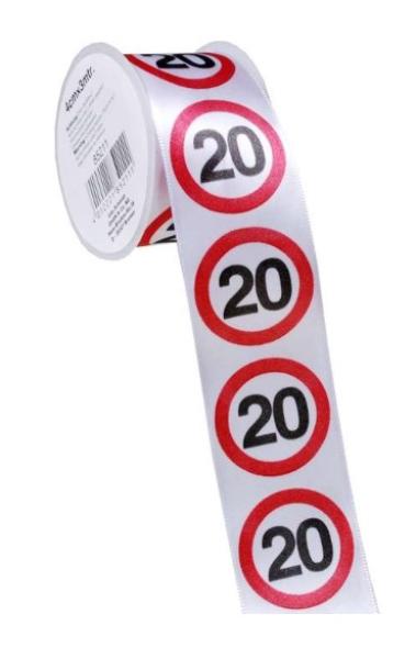 Satin Geschenkband 4 cm x 3 Meter - Verkehrstafel - Zahl 20