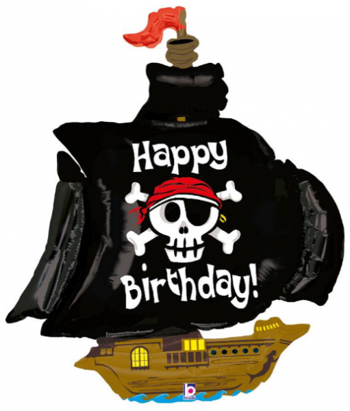 Happy Birthday Piratenschiff -  Folien Ballonfigur 117 cm - ungefüllt