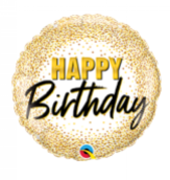 Happy Birthday Gold Glitter Dots - Folienballon 45 cm ungefüllt