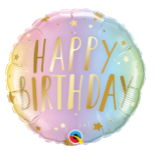 Happy Birthday Pastel Ombre und Stars - Folienballon 45 cm ungefüllt