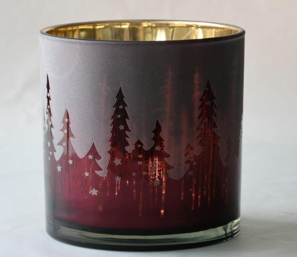 Glas Teelicht "Slim-Trees" 15h / 15cm rot