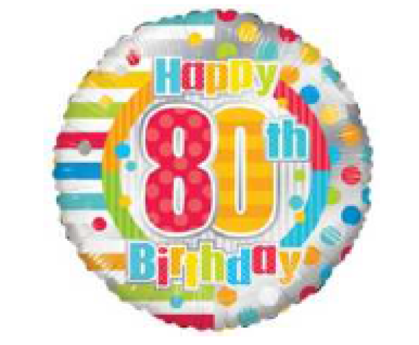 Zahl 80 - Happy Birthday dots & lines - Folienballon 45 cm ungefüllt