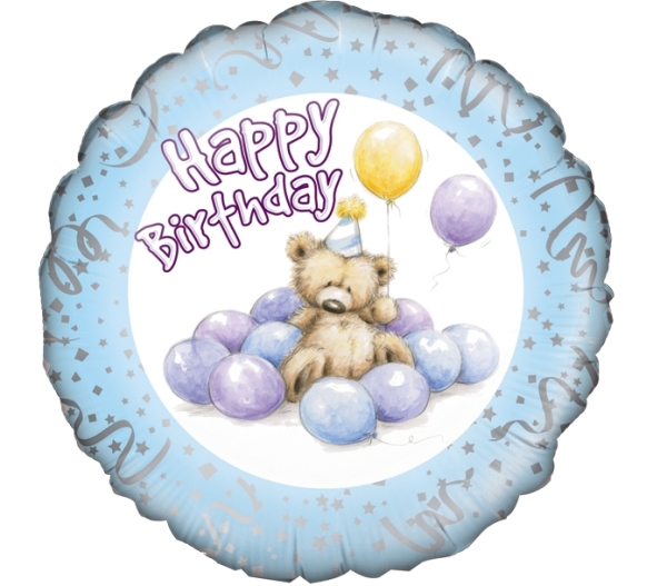 Happy Birthday Cute Bear blau - Folienballon 45 cm ungefüllt