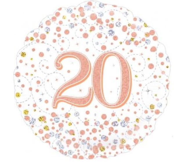 Zahl 20 - Sparkling Fizz Happy Birthday Holographic - rose gold - Folienballon 45 cm ungefüllt