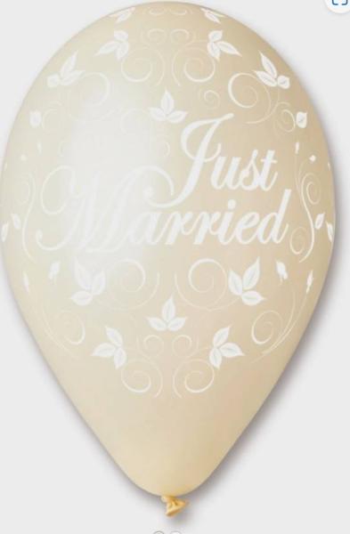 Just married metallic elfenbein / weiss - Ballon 30 cm - 1 Beutel - 6 Stück