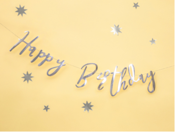 Girlande Banner 16.5 x 62 cm - Happy Birthday silber