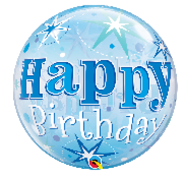 Bubble transparent - Happy Birthday hellblau - kugelrund 56 cm - ungefüllt