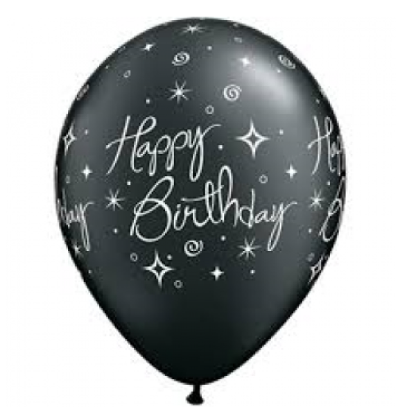 Birthday Elegant Sparkles and Swirls schwarz - Schrift weiss - Ballon 30 cm - 1 Beutel - 6 Stück 