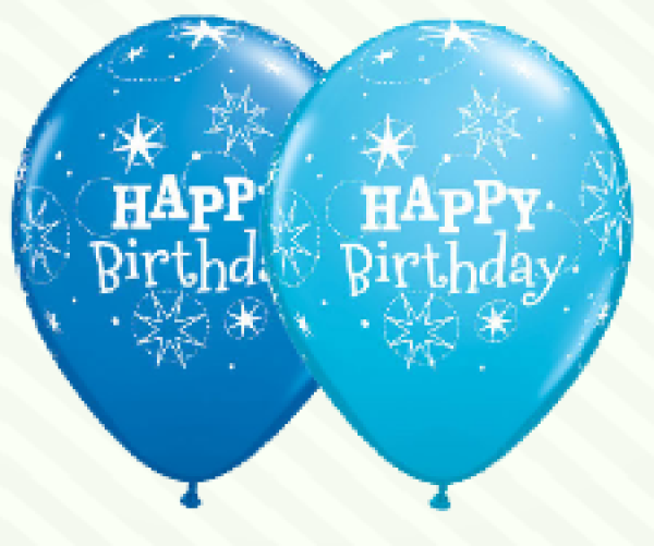 Happy Birthday - hellblau-blau - Ballon 30 cm - 1 Beutel - 5 Stück 