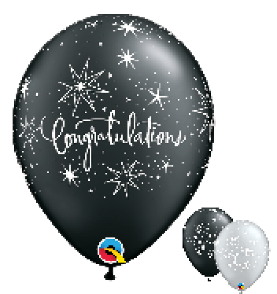 Congratulations Sterne silber und schwarz - Ballon 30 cm - 1 Beutel - 5 Stück