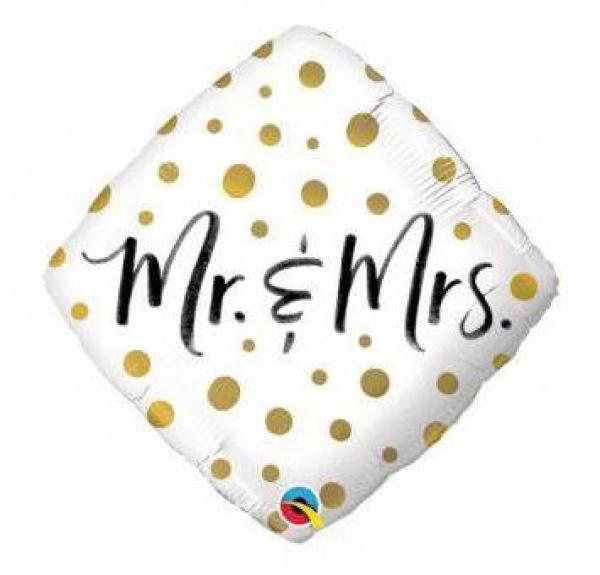 Mr. & Mrs. Viereck - weiss mit Punkten gold - Folienballon 45 cm ungefüllt