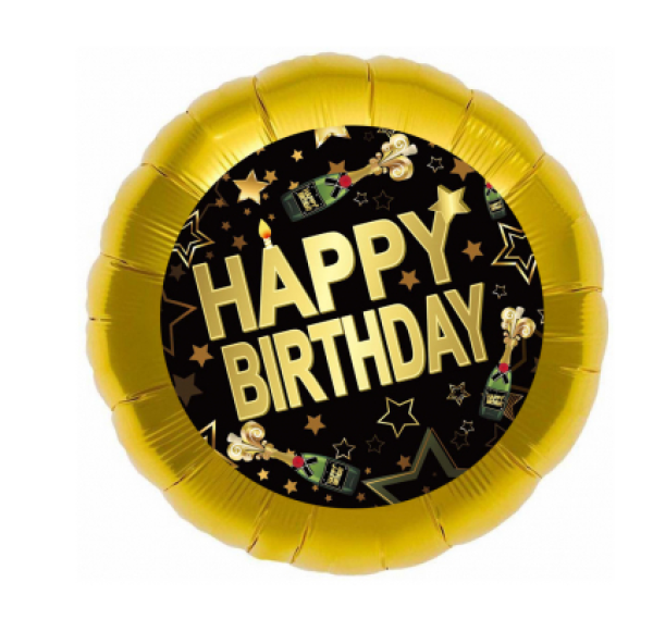 Happy Birthday schwarz - gold - Folienballon 45 cm ungefüllt