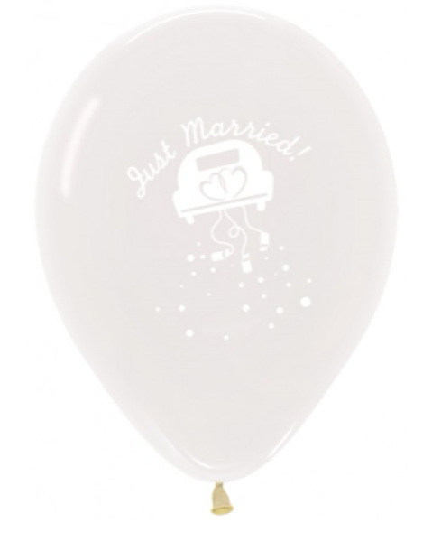 Ballon 28 cm - Just Married Car - Crystal Clear - 1 Beutel - 5 Stück 