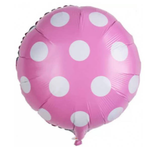 Round Polka Dots weiss - pink - Folienballon 45 cm ungefüllt