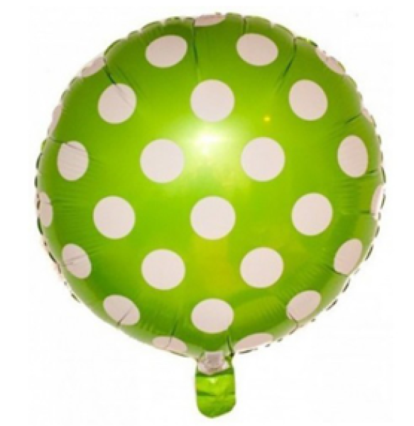Round Polka Dots weiss - hellgrün - Folienballon 45 cm ungefüllt