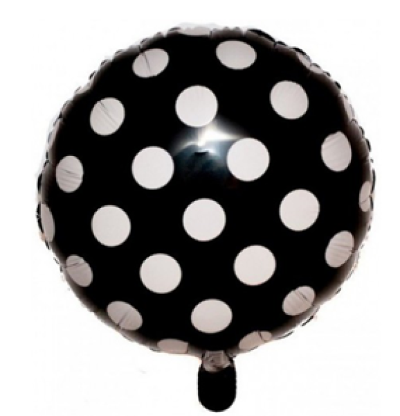 Round Polka Dots schwarz - weiss - Folienballon 45 cm ungefüllt