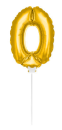mini Zahlenballon 13 cm am Stab - für Luftfüllung - gold - Zahl 0