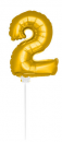 mini Zahlenballon 13 cm am Stab - für Luftfüllung - gold - Zahl 2